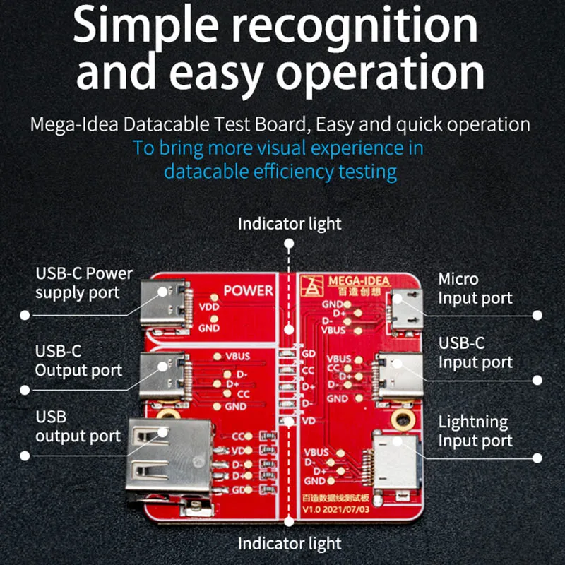 Qianli MEGA IDEA Data Cable On Off Detection Board for Phone Type C Light Lighting  Short Circuit Checking Test Tool