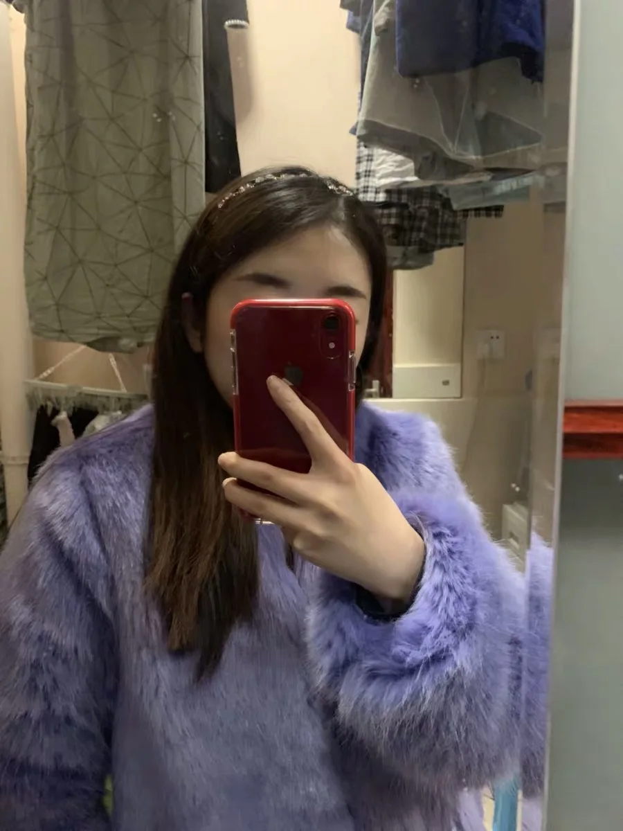 อุ่นผู้หญิงฤดูหนาวHairyสีม่วงขนFaux Foxขนสัตว์แจ็คเก็ตElegantแขนยาวFurry Faux Fur Coat Outerwearหลวม