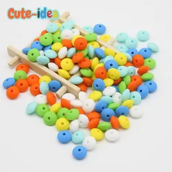 Cute-idea 100Pcs Baby Lentils Beads Silicone Beads Abacus Lentils 12mm Baby Teether DIY Necklace Jewelry Bead Baby Care Toy