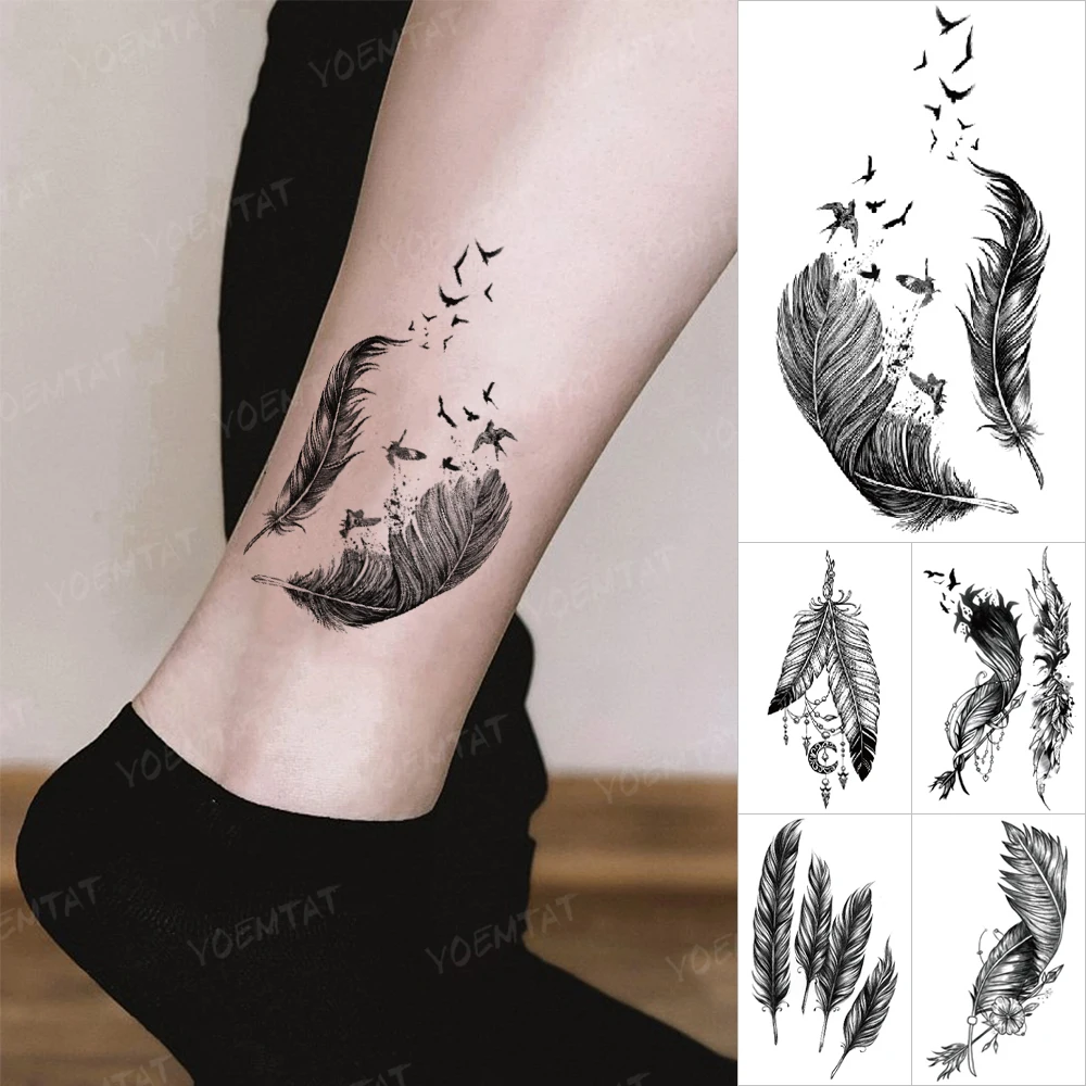 

Small Waterproof Temporary Tattoo Sticker Feather Realistic Arm Wrist Children Fake Tatto Body Art Flash Tatoo Men Women