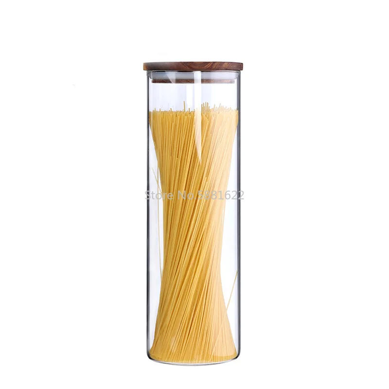 Transparent Heat-resistant Glass Bottle Sealed Jar High-grade Acacia Clear Container with Wooden Lid Kitchen Food Storage Tank