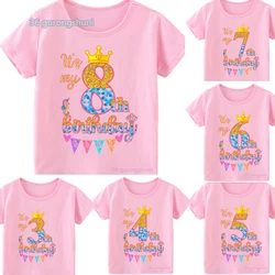 It’s My 8th 4 5 6 old Birthday Cartoon T Shirt Girls graphic T Shirts children Pink t-shirts Kids Clothes girl clothing T-shirt