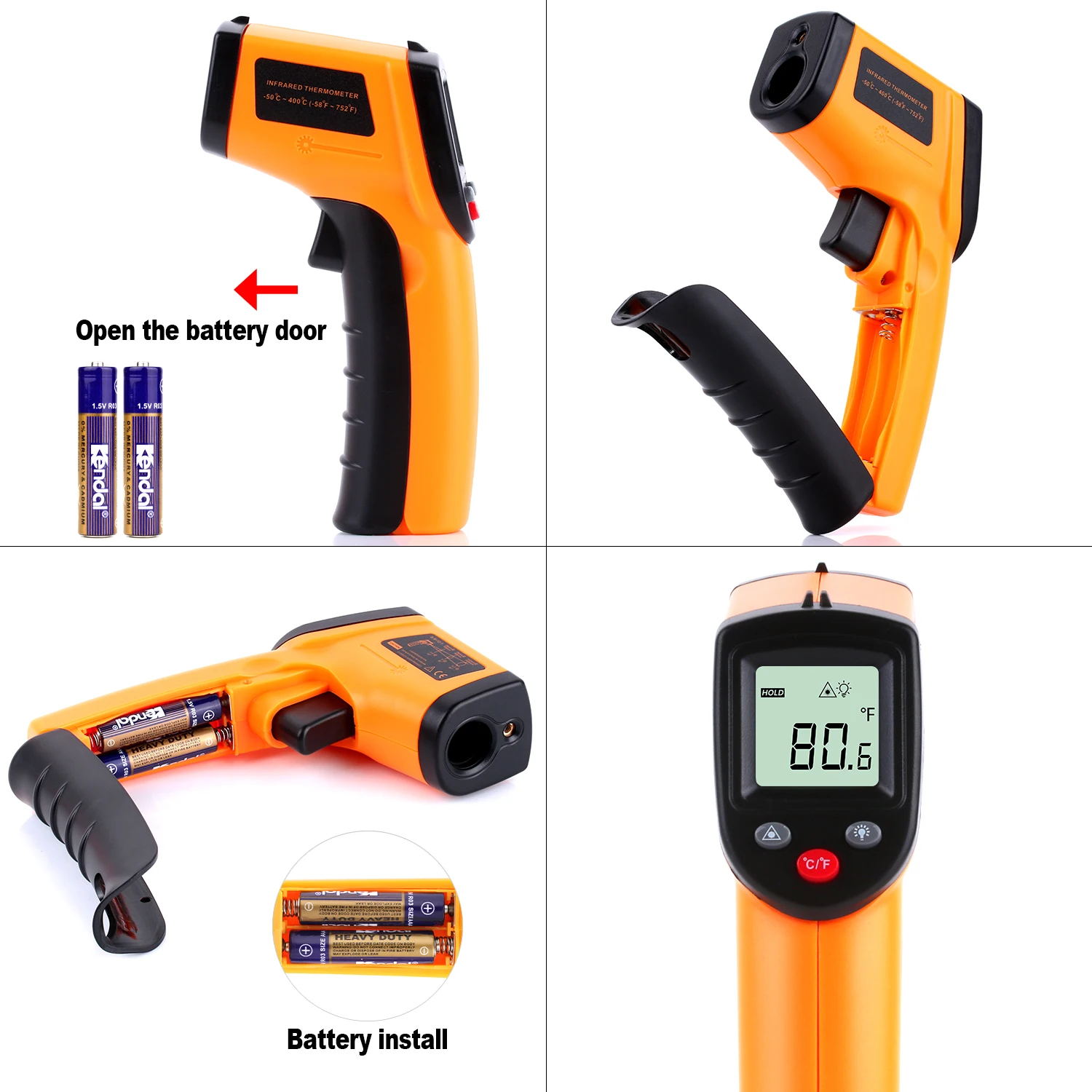 RZ Infrarot Thermometer Digital Non-Kontakt Laser Temperatur Sensor Controller -50-400 ℃ /-58-752 ℉Digital Handheld Pyrometer