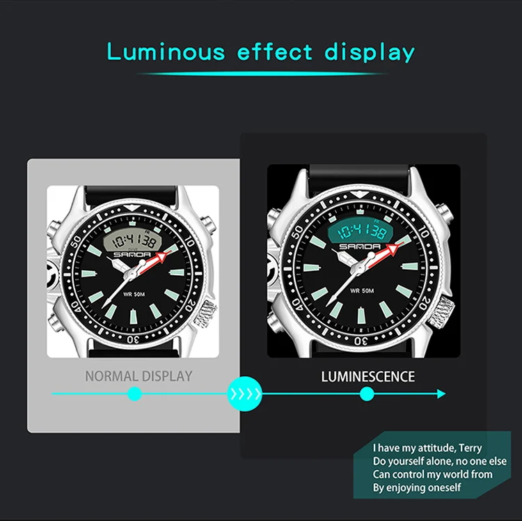 SANDA Mode Sport Männer LED Digital Uhren Dual Display Quarz Armbanduhr Im Freien Wasserdichte Militär Armbanduhren Herren Uhr – Detail 10