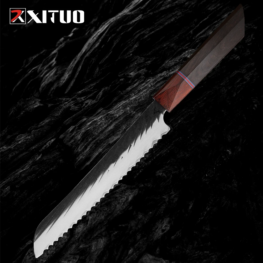 

XITUO 8 Inch Bread Knife High Quality German 3-Layer Composite Steel Toast And Cake Serrated Knife Multifunctional Baking Knives