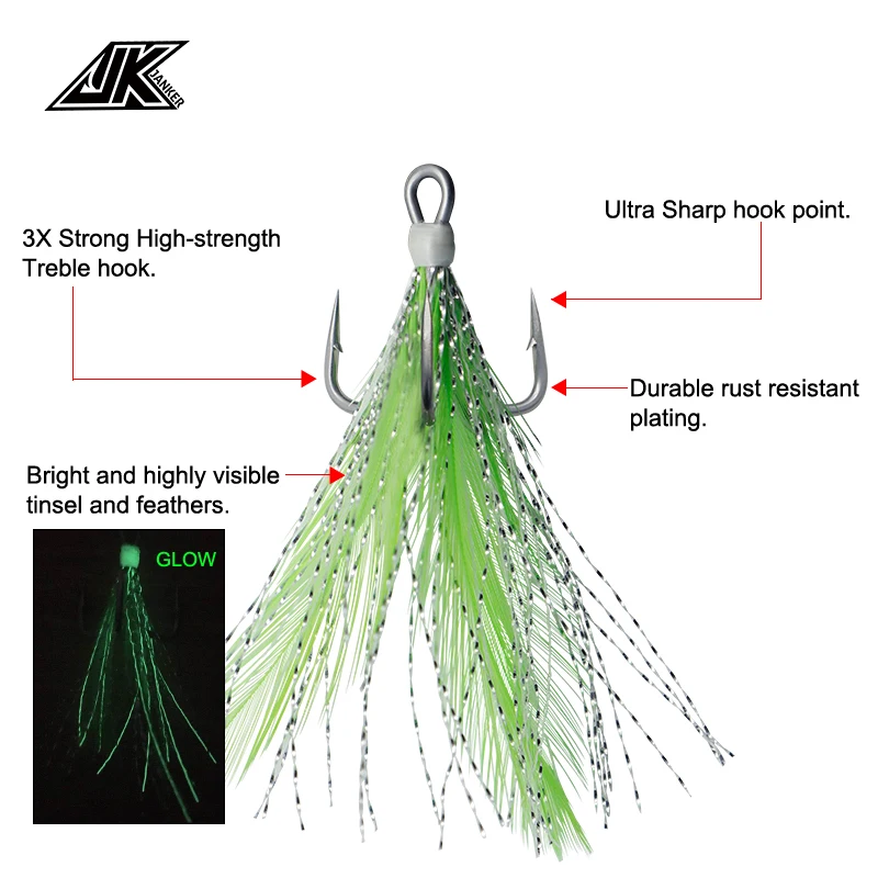 JK New JSF-GTL Feather Metal Wire Tweeter Three-Proof Hook Super Anti-Rust T-Slot 3X Powerful Clip Three-In-One Fishing Hook