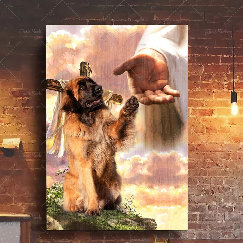 Leonberger God Hand Photo Canvas Wall Art Customizable Personalized Picture Home Decor