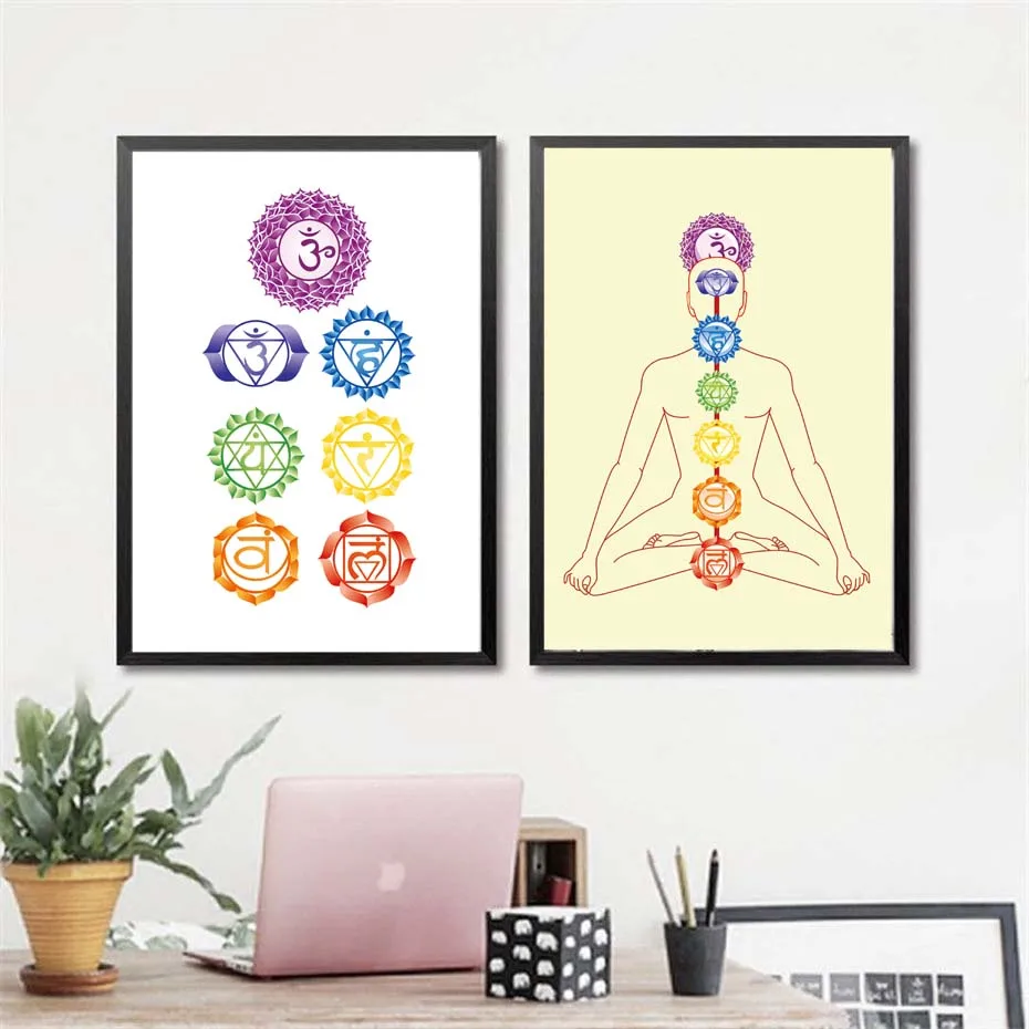 Colorful Lotus Flower Yoga Wall Art Print Poster Canvas Painting Chakras Yoga Om Meditation Picture Home Yoga Studio Decoration