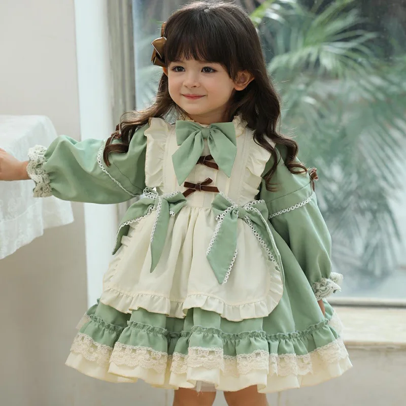 Children Dress Original Baby Girl Lolita Princess Ball Gown Spanish Vintage Patchwork Autumn Winter Cute Kids Dresses Vestidos