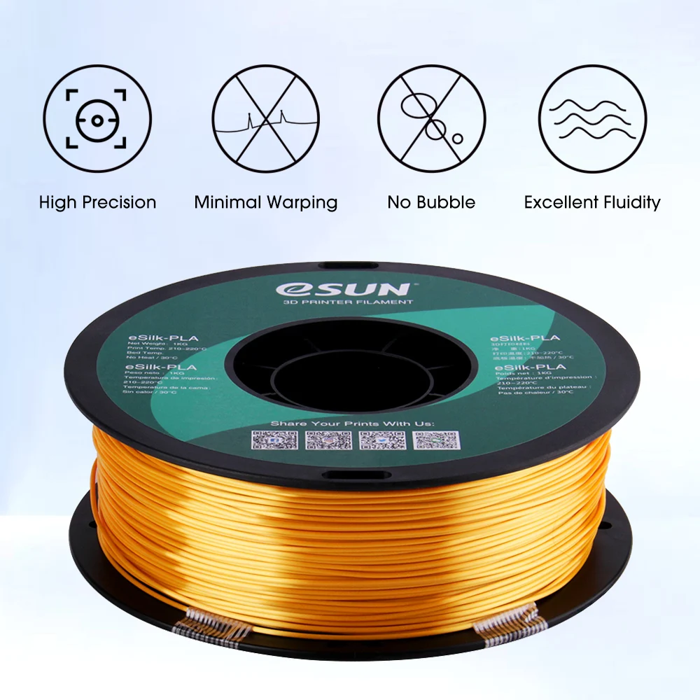 ESUN Silk PLA Filament 1.75mm Metal Silk PLA 3D Printer Filament 1KG (2.2 LBS) Spool 3D Printing Materials for 3D Printers