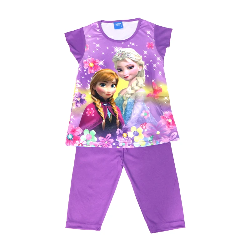 

Girl Princess New Sets Elsa Anna Summer New Kids Outfits Children's Clothing Short Sleeve+Trousers Pajamas Suit 3-8Y