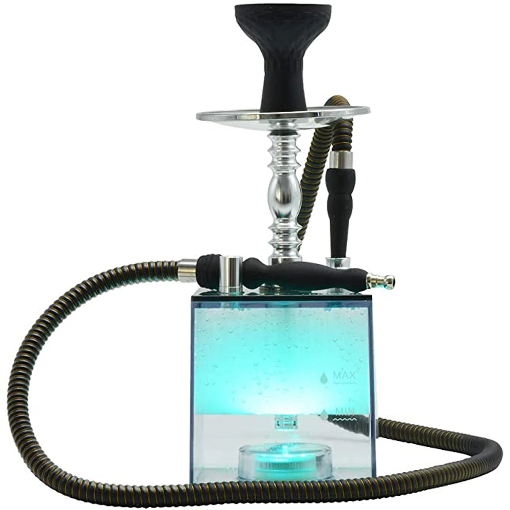 Hookah Shisha set Cube Acrylic with Silicone Hookahs Bowl Leather Hose Coal Tongs with remote led light accessories