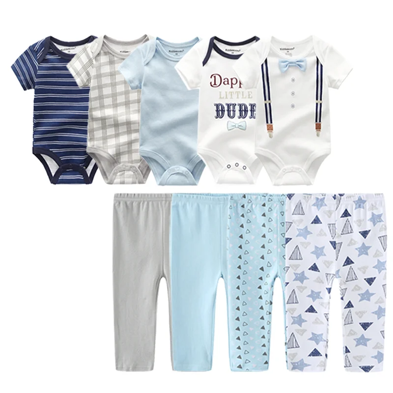 

Kiddiezoom Brand 9pcs Baby Bodysuits Unisex Clothing Cartoon Newborn Boy girls body short Sleeve Jumpsuits Infant Clothes sets