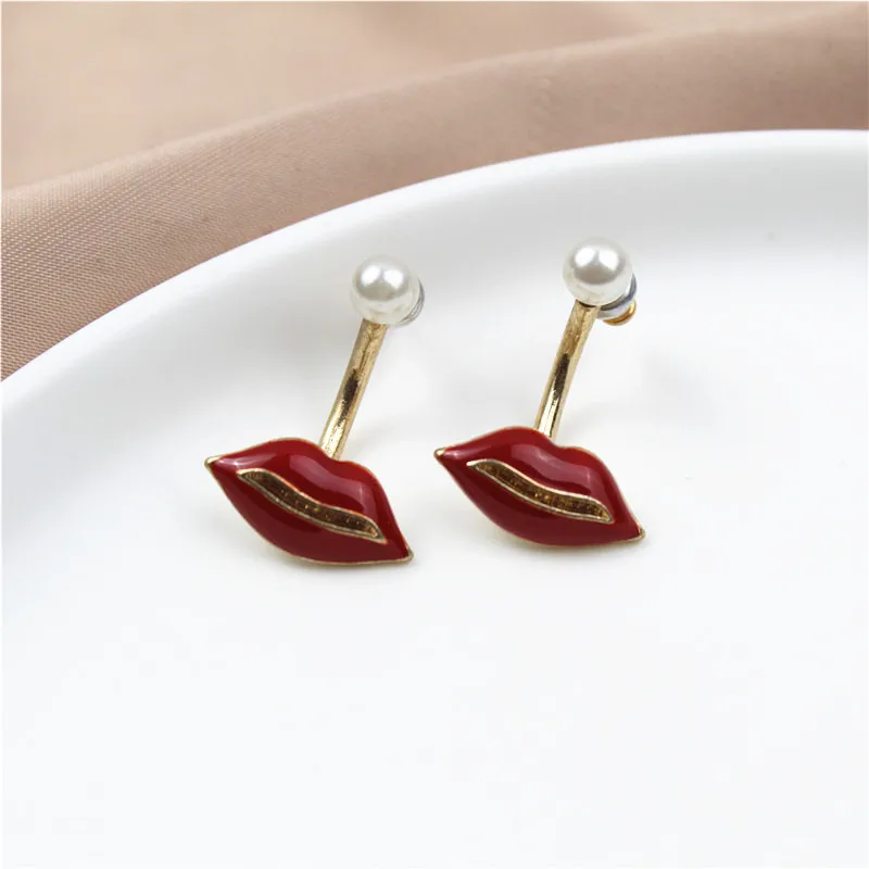 New style drops glaze red lip ear nail temperament fashionable personality after take off type