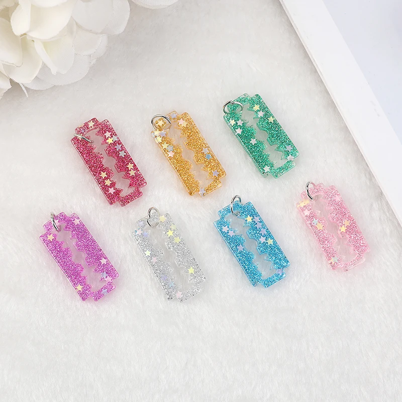 10Pcs Resin Razor Charms  Glitter Jelly Color Blade Crafts Jewelry Findings and Components for Necklace Earring  Keychain Diy