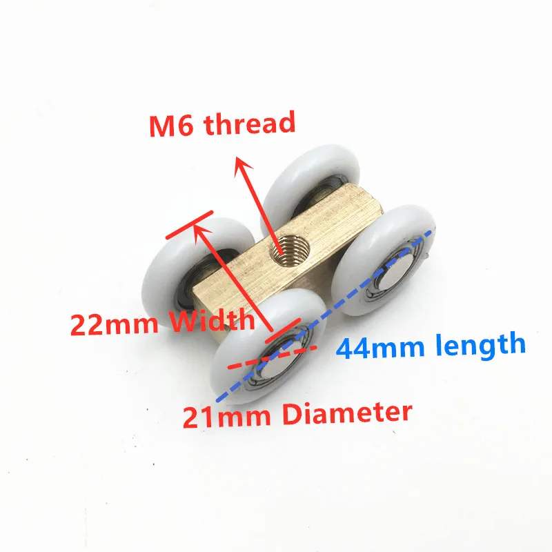 2PCS 21mm OD Sliding Door 4 Wheels Roller Home Bathroom Wardrobe Wood Door Copper Hanging Wheels For Furniture Hardware Wheel