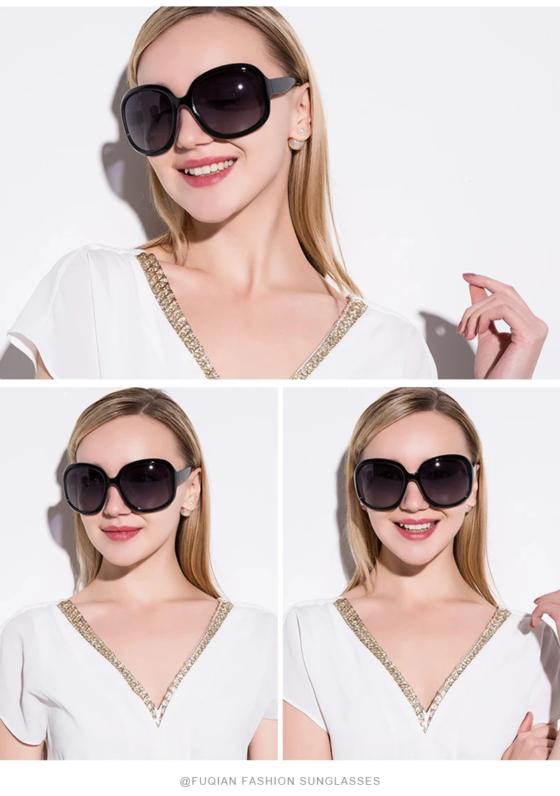 FUQIAN Marke Design Elegante Polarisierte Übergroßen Runde Sonnenbrille Frauen Einfache Art Und Weise Große Kunststoff Damen Sonnenbrille UV400 – Detail 3