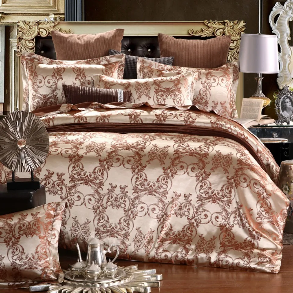 Satin Jacquard Bedding Set Luxury Bed Linens European Style Duvet Cover Queen King Size For Adults