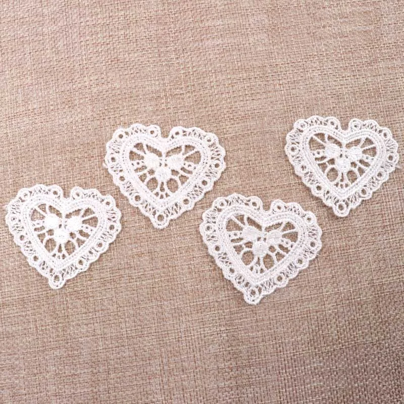 20pcs/lot Heart Lace Fabric Applique Mesh Trim Garment Accessories Sew On Guipure Lace Fabric Decoration 4.9x5.3cm