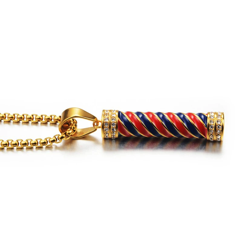 Hip Hop Iced Out Barber Pole Lamp Pendant Necklace For Women Men Gold Color Stainless Steel Chains Hiphop American Jewelry