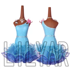 Vestido dança latina para crianças e adultos, saia para competição e performance, lago azul, novo