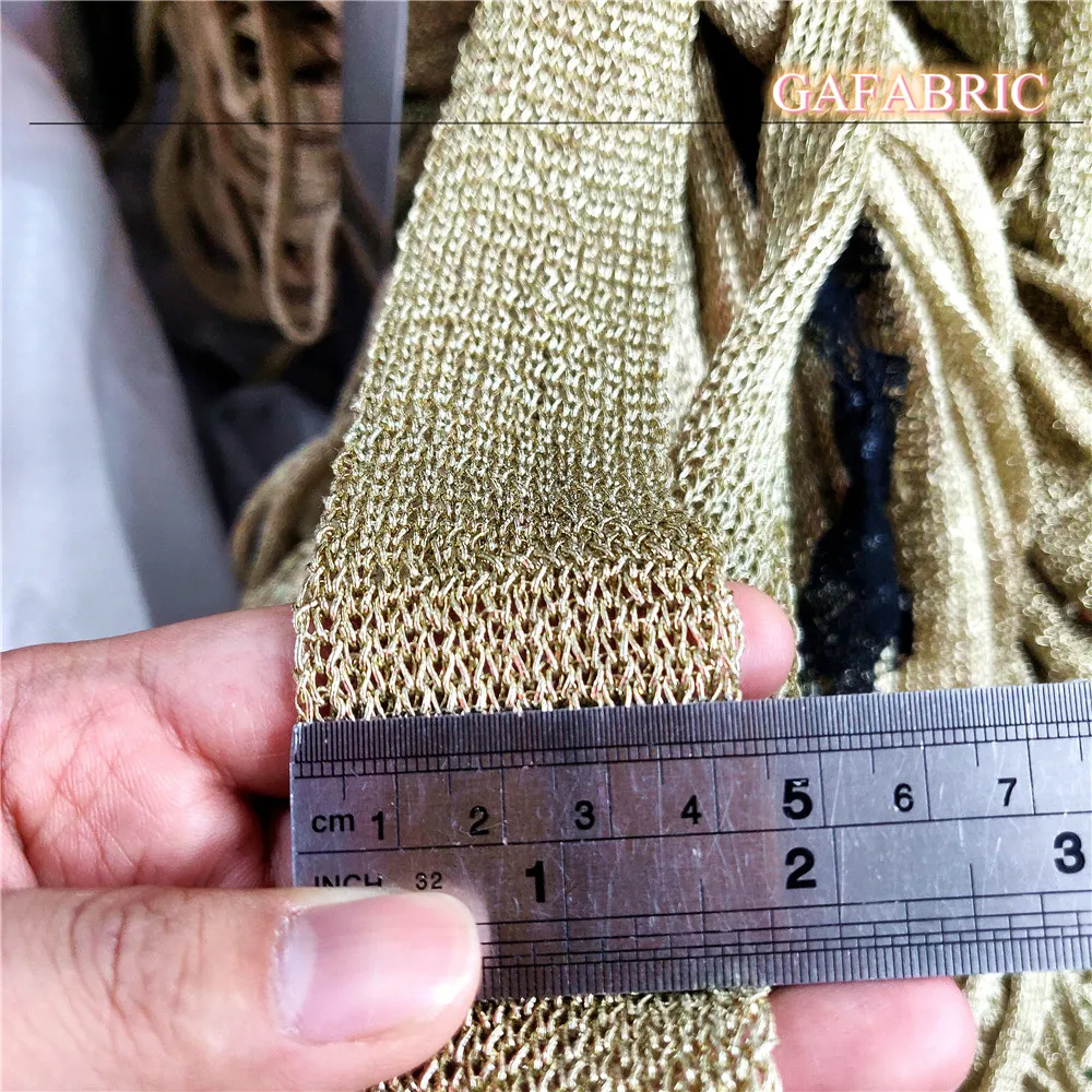 4cm Wide Knitted Gold Thread Mesh Webbing Hollow Braided Webbing Fabric Sewing Lace Trim 1 Yard