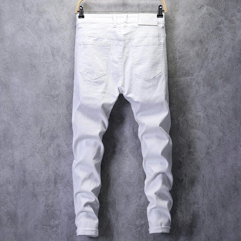 KSTUN White Jeans Men Skinny Fit Stretch Streetwear Denim Pants Men\'s Trousers Pencil Pants Boys Cowboys 2023 Trendy Fashion