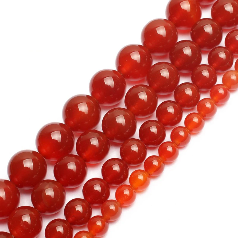 Natural Stone Beads Smooth Round Red Carnelian Onyx Loose Beads For Jewelry Making 15.5\