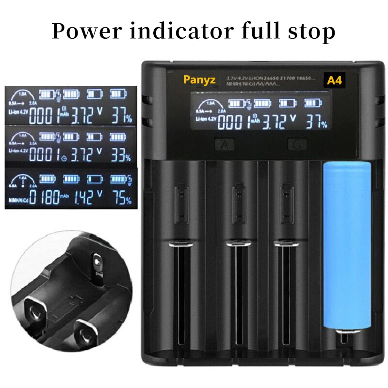 Panyz LCD Battery Charger for 18650 26650 21700 10440 14500 16340 AA AAA Nickel NiMH Smart Charger For Rechargeable Battery