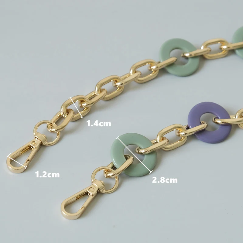 New Fashion Woman Handbag Accessory Chains Round Green Purple Resin Chain Metal Strap Women Cute Clutch Shoulder Purse Accessory