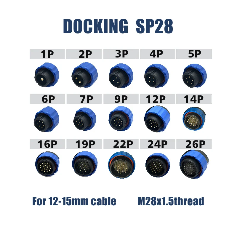 SP28 waterproof connector 2 pin 3/4/5/6/7/9/10/12/14/16/19/22/24/26Pin cable Docking CONNECTORS IP68