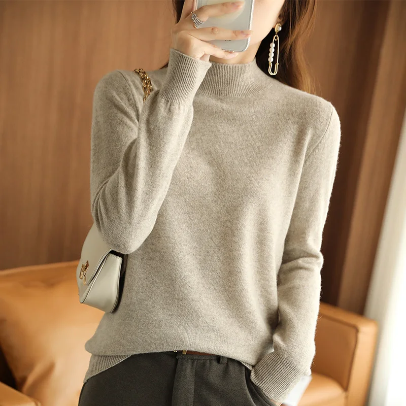 Autumn Winter Fashion Turtleneck Cashmere Sweater Women Keep warm Pullovers Sweater Long Sleeve Solid color Korean Loose Tops