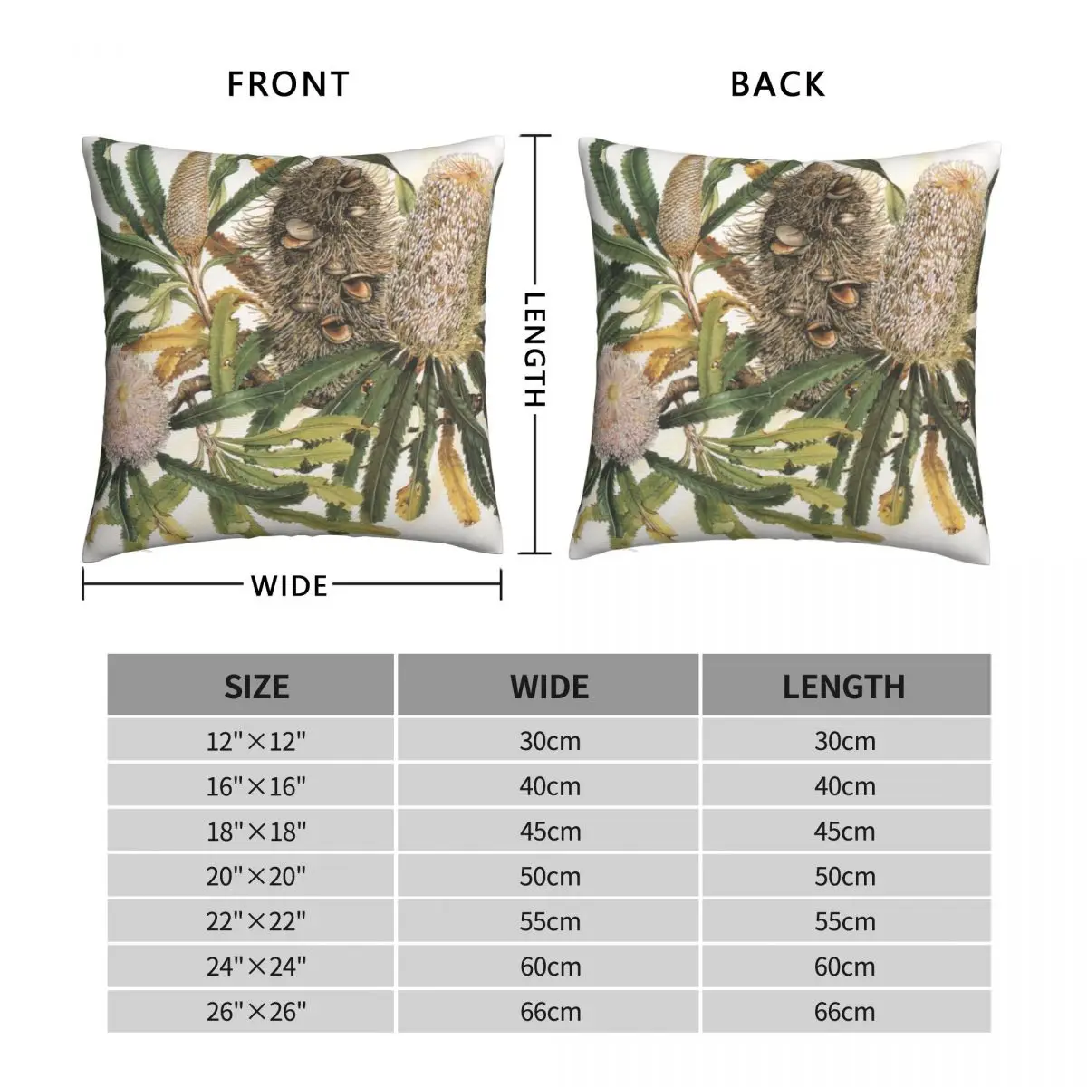 Banksia Serrata Square Pillowcase Polyester Linen Velvet Printed Zip Decorative Pillow Case Bed Cushion Cover