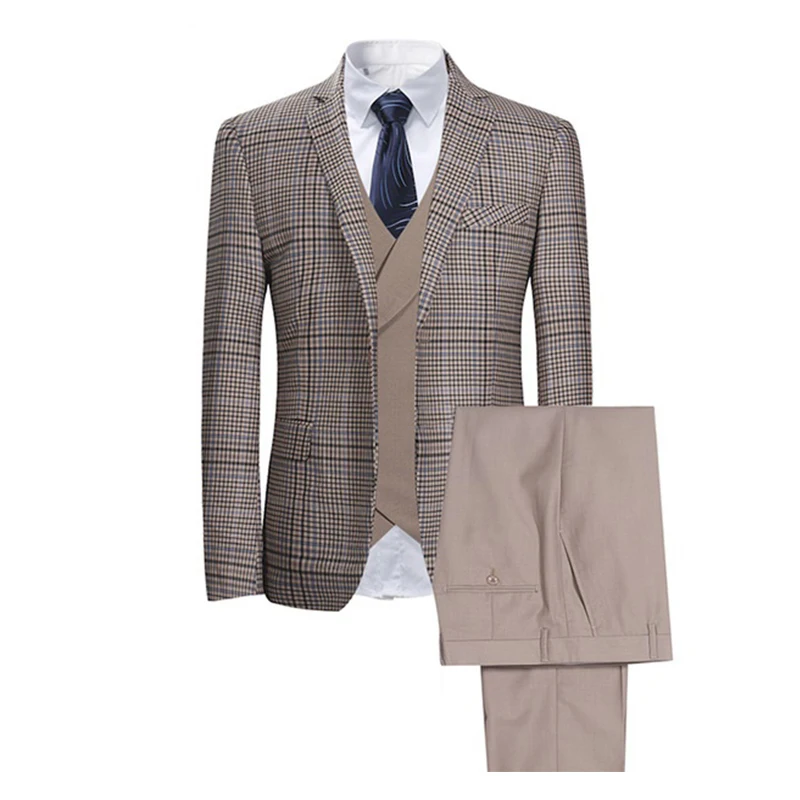 2020 New Arrival Beige There Piece Men's Suit Suits For Groom  Best Man Business  Dinner Wedding Prom Dress (Jacket+Pants+Vest)