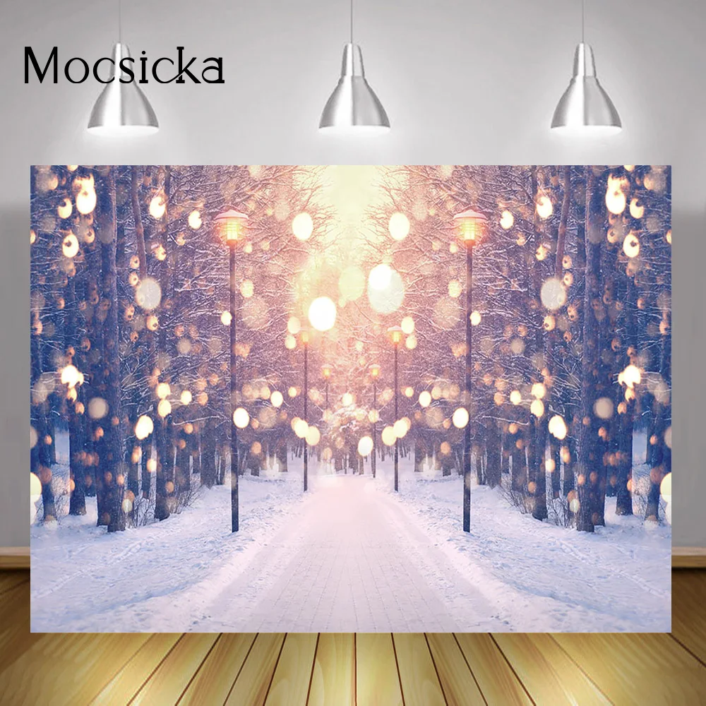 

Bokeh Snow Scene Photography Backdrop Glitter Winter Snowflake Frozen Pine Background Christmas Cake Smash Portrait Photo Studio