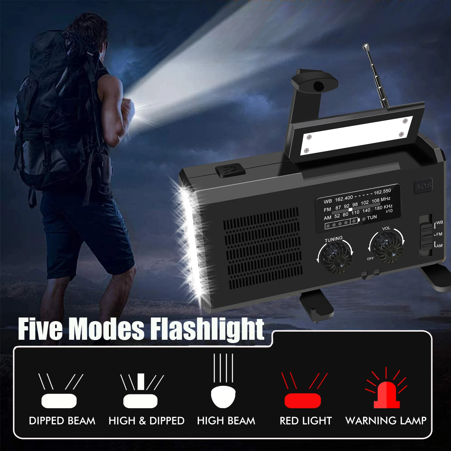 Newest Emergency Solar Power AM/FM Radio Hand Crank Dynamo Rechargeable Generator 4000mAh Bank Multi Flashlight Phone Charger