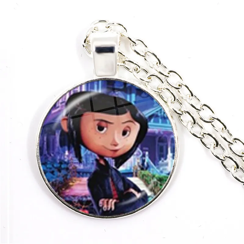 Horror Movie Coraline Necklace Cartoon Photo Glass Dome Tibet Round Chain Pendant Necklace For Women Men Jewelry Gift