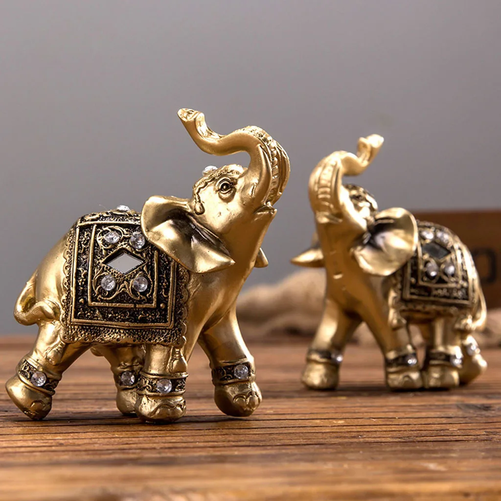 2x Lucky Elephant Statue Sculpture Resin Feng Shui Good Fortune Figurine Home Car Shelf Decoration Decor for Home Office