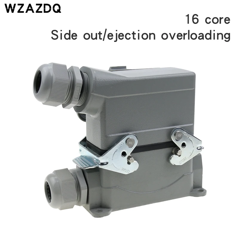 Rectangular plug heavy-duty connector he-016-5 16 core base with cover side protruding from high base with cover 16A