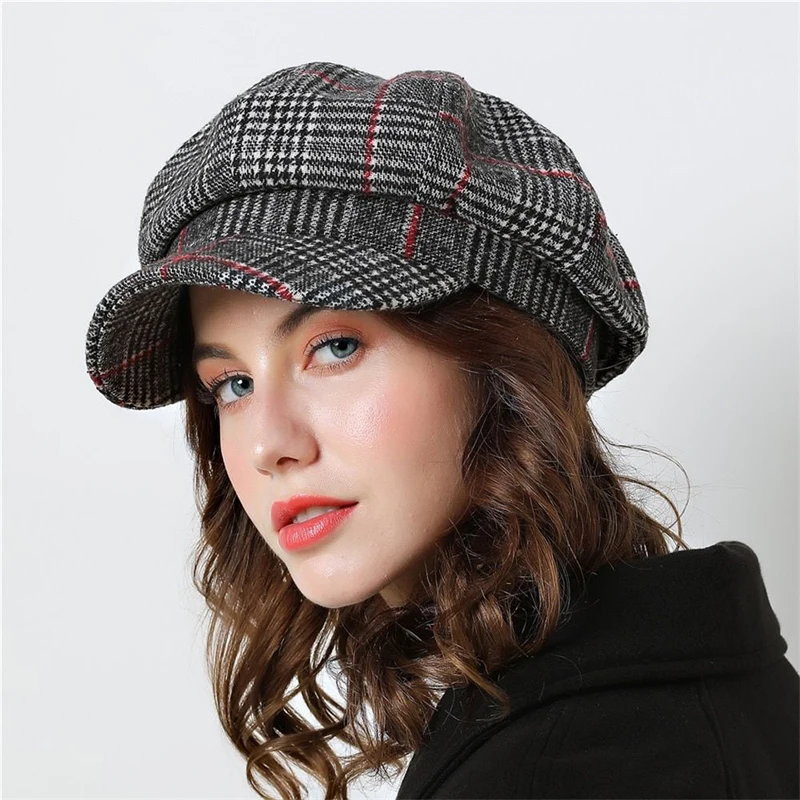 Men Women Soft Tartan Baker Boy Hats Plaid Fiddler Newsboy Caps Outdoor Winter Warm Travel Adjustable US Size 7 1/8 UK Size M