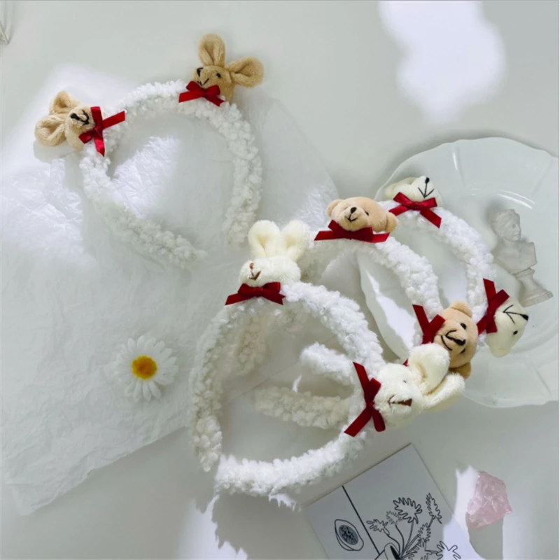 Cartoon bear bunny rabbit ears face wash headband female cute funny headband hairpin net red hair with headdress hair accessorie
