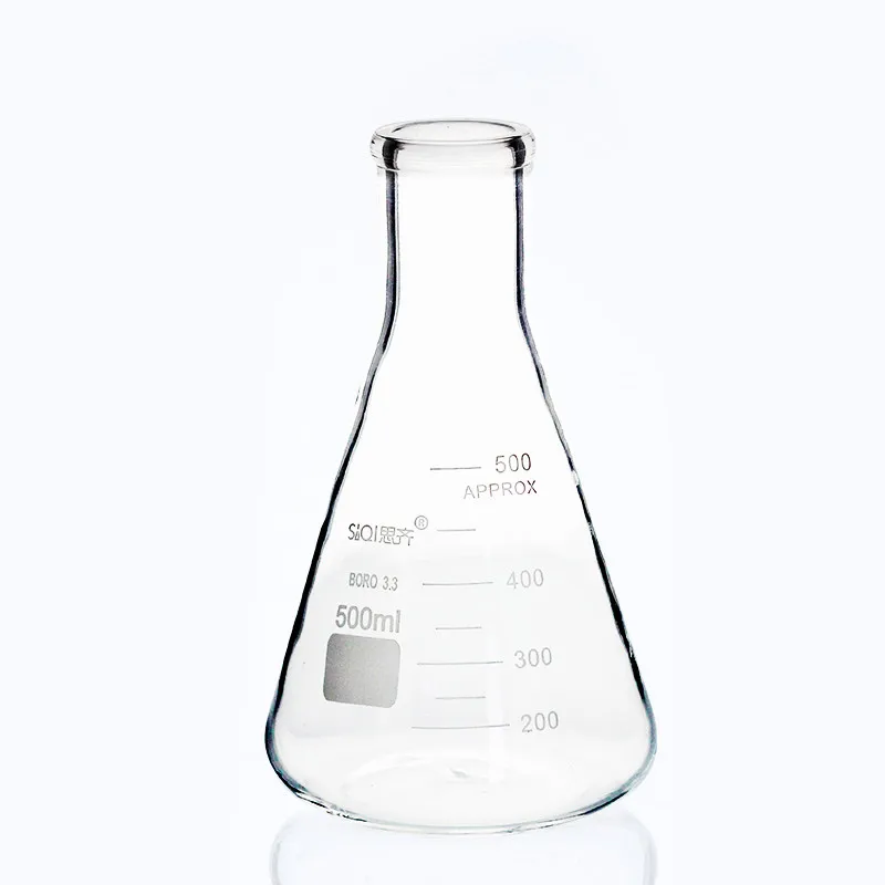 Frascos de vidro erlenmeyer para escola, 2 peças/500ml, equipamento de laboratório, frascos erlenmeyer, 2 peças