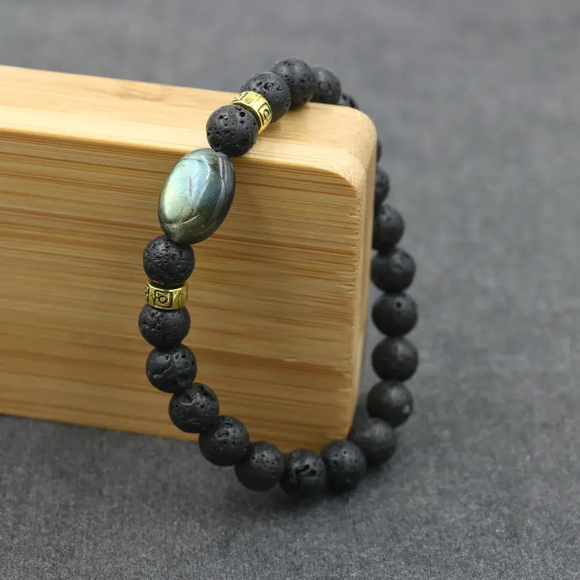 Men Bracelet Natural Lava Stone Labradorite Spectrolite Charm Beads Bracelet Lucky Meditation Bracelets Women Yoga Jewelry Gift