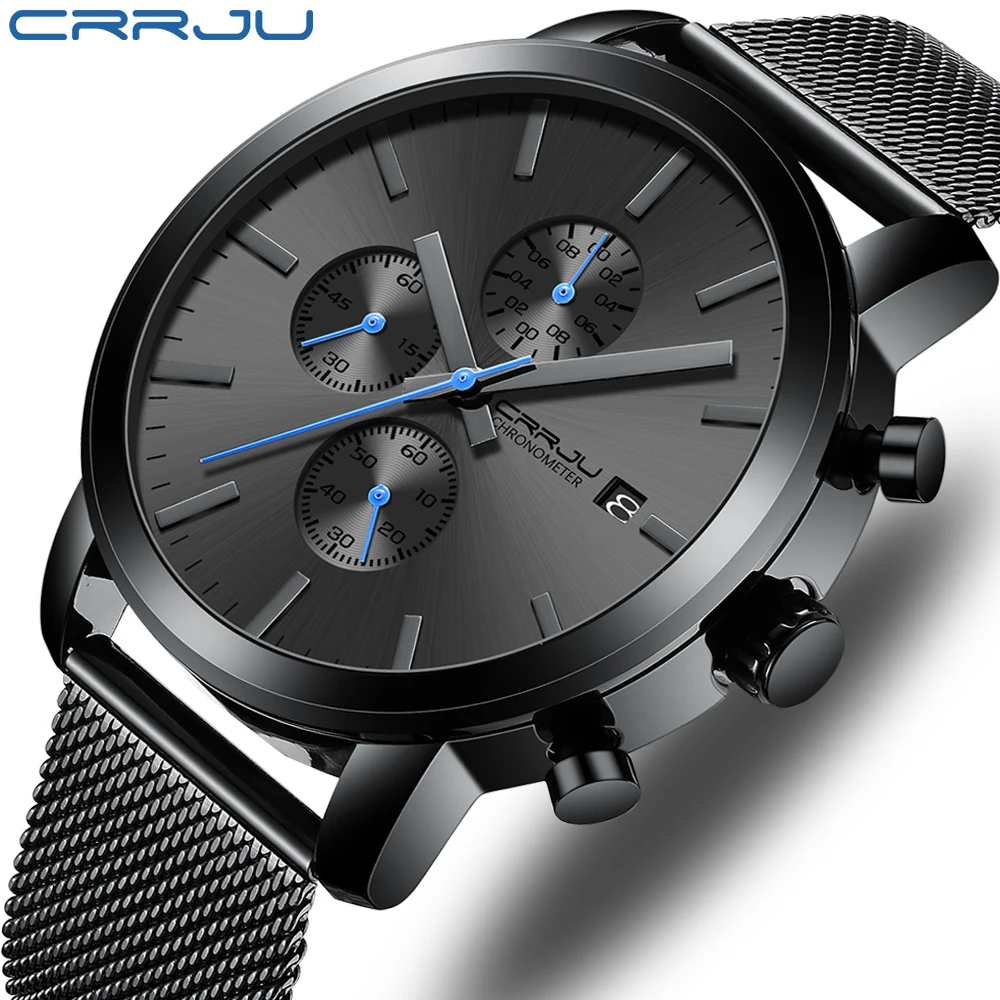 Men's Watch CRRJU Luxury Business Men Stainless Steel WristWatch Men's Military waterproof Date Quartz watches relogio masculino