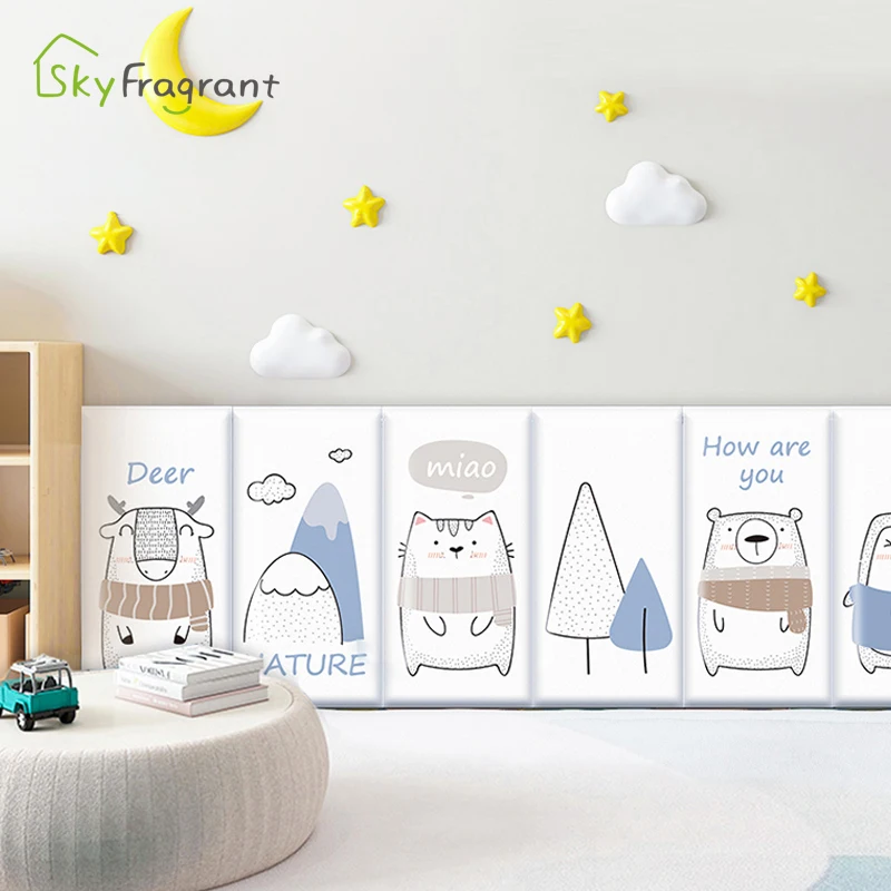 

3D Cartoon Soft Wall Stickers For Kids Rooms Bedroom Bedside Wall Surrounding Baby Anti-collision Warm Self Adhesive Sticker