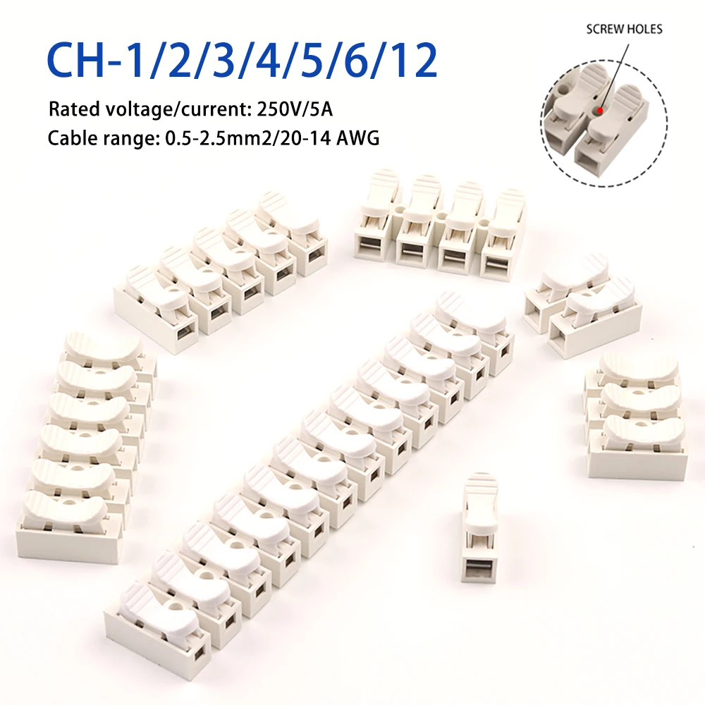 10/30/50/100PCS/Lot Electrical Cable Connectors CH-1/2/3/4/5/6/12 Quick Wire Connectors 12 position Terminals Block Connector