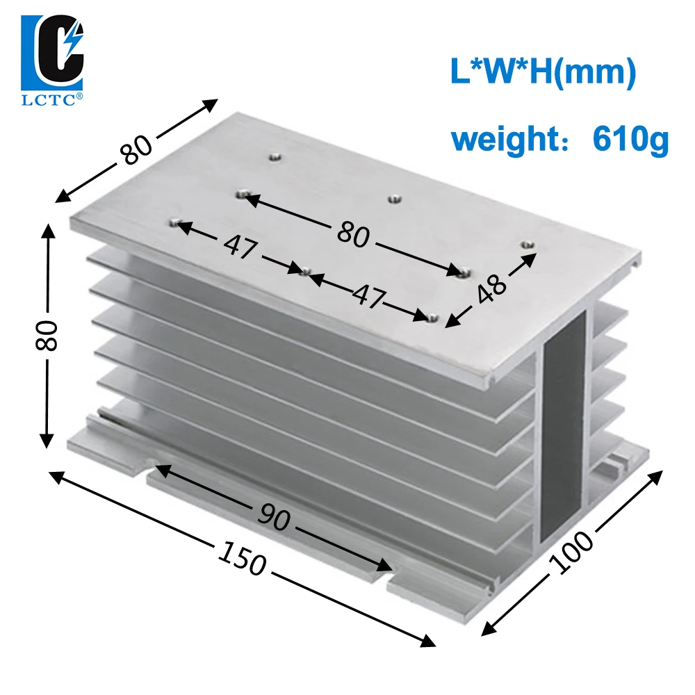 150*100*80 mm 10-120A single three phase solid state relay SSR heat sink Aluminum radiator  25A 40A 50A 60A 80A 100A