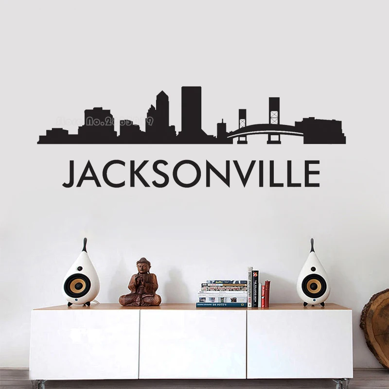 Jacksonville Florida City Silhouette Skyline Vinyl Wall Stickers Decal Office Bedroom Living Room Cityscape Home Decor LL2552