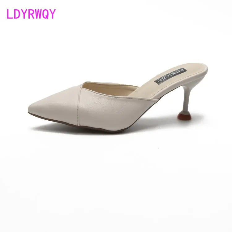 LDYRWQY 2021 new fashion summer Korean style pointed toe Baotou stiletto solid color all-match sandals and slippers