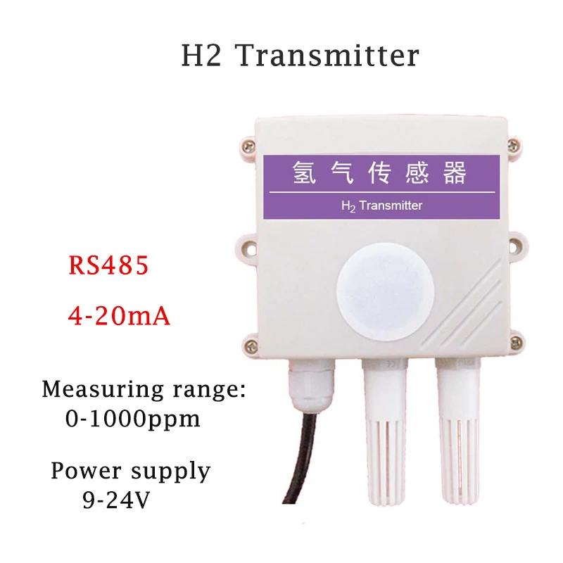 

H2 Hydrogen Sensor Transmitter Detection Detector 4-20mA Analog RS485 Output with Temperature and Humidity